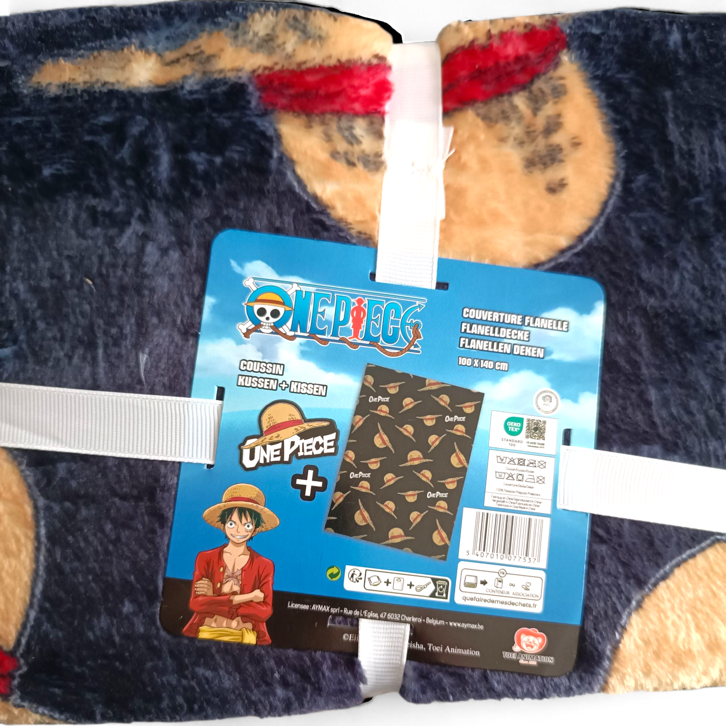 Couverture corail 100x140 cm + Coussin - Chapeau de paille - One Piece J'M T Crea