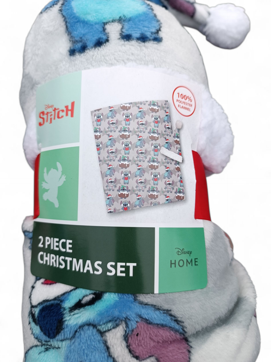Couverture Flanelle - Plaid 110x140 cm + Chapeau - Stitch Noel - Disney J'M T Crea