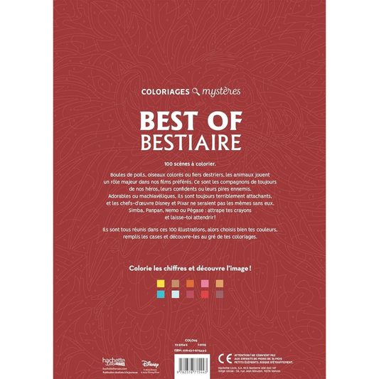 Livre de coloriages mystères Disney - Best Of Bestiaire - Coloriages Art Thérapie - Hachette Heroes J'M T Créa