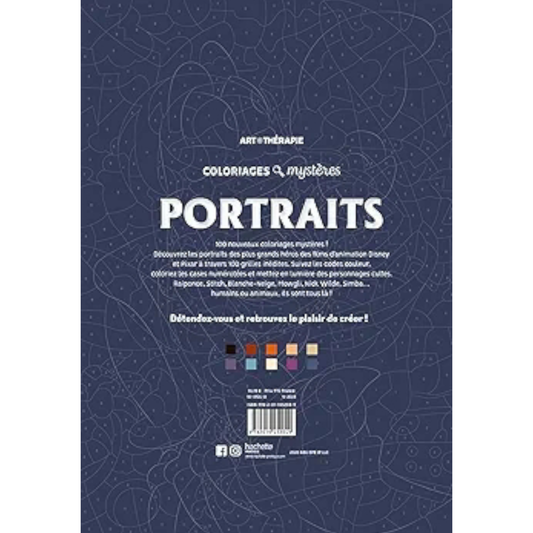 Livre de coloriages mystères Disney - Portraits - Trompe l’œil - Coloriages Art Thérapie - Hachette Heroes J'M T Créa