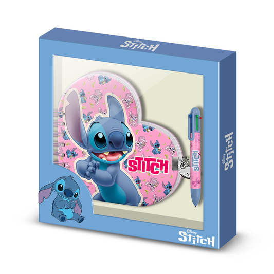 Coffret cadeau - Journal + stylo - Coeur Stitch et Angel - Disney - Karactermania J'M T Créa