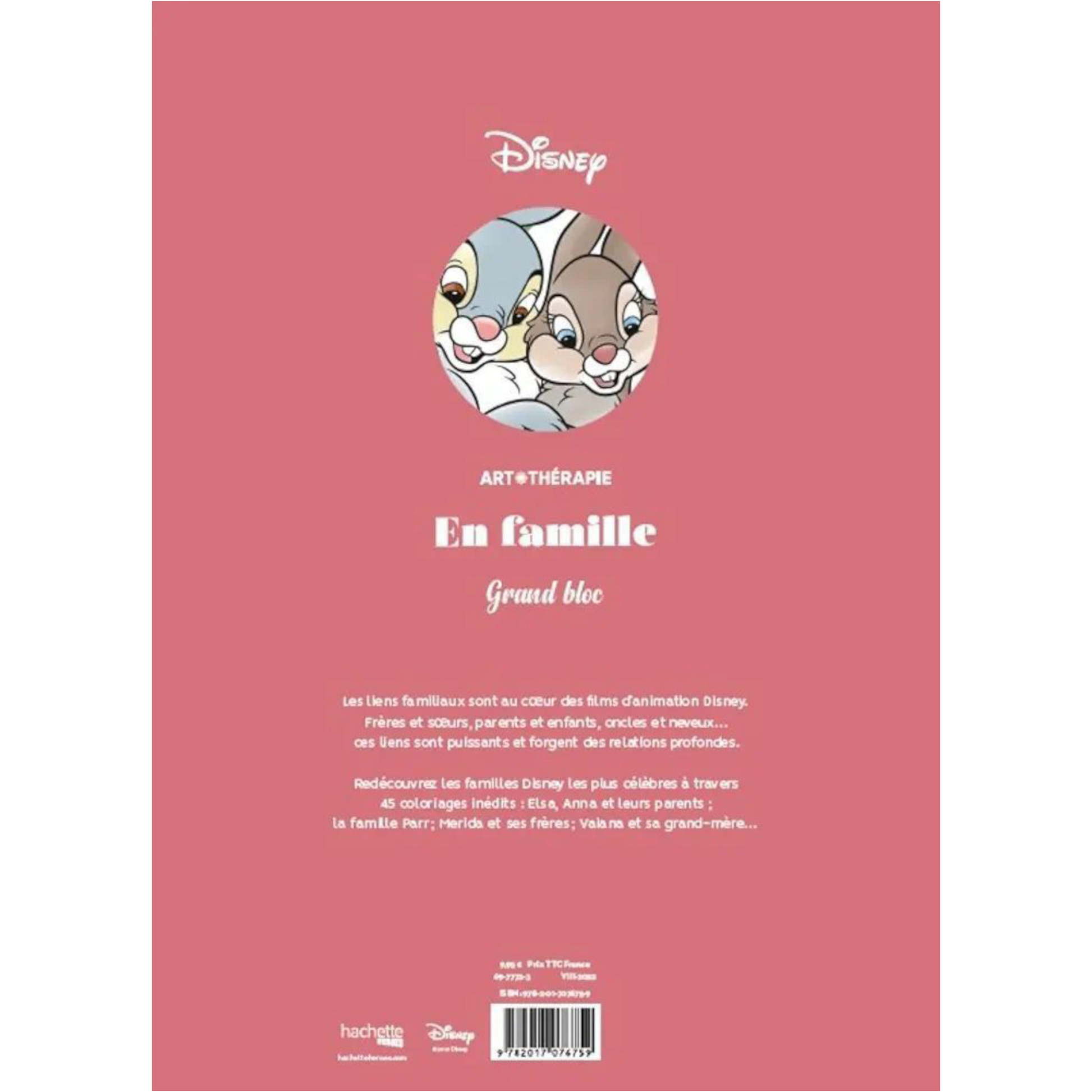 Grand bloc de coloriages Disney - En famille - Coloriages Art Thérapie - Hachette Heroes J'M T Créa