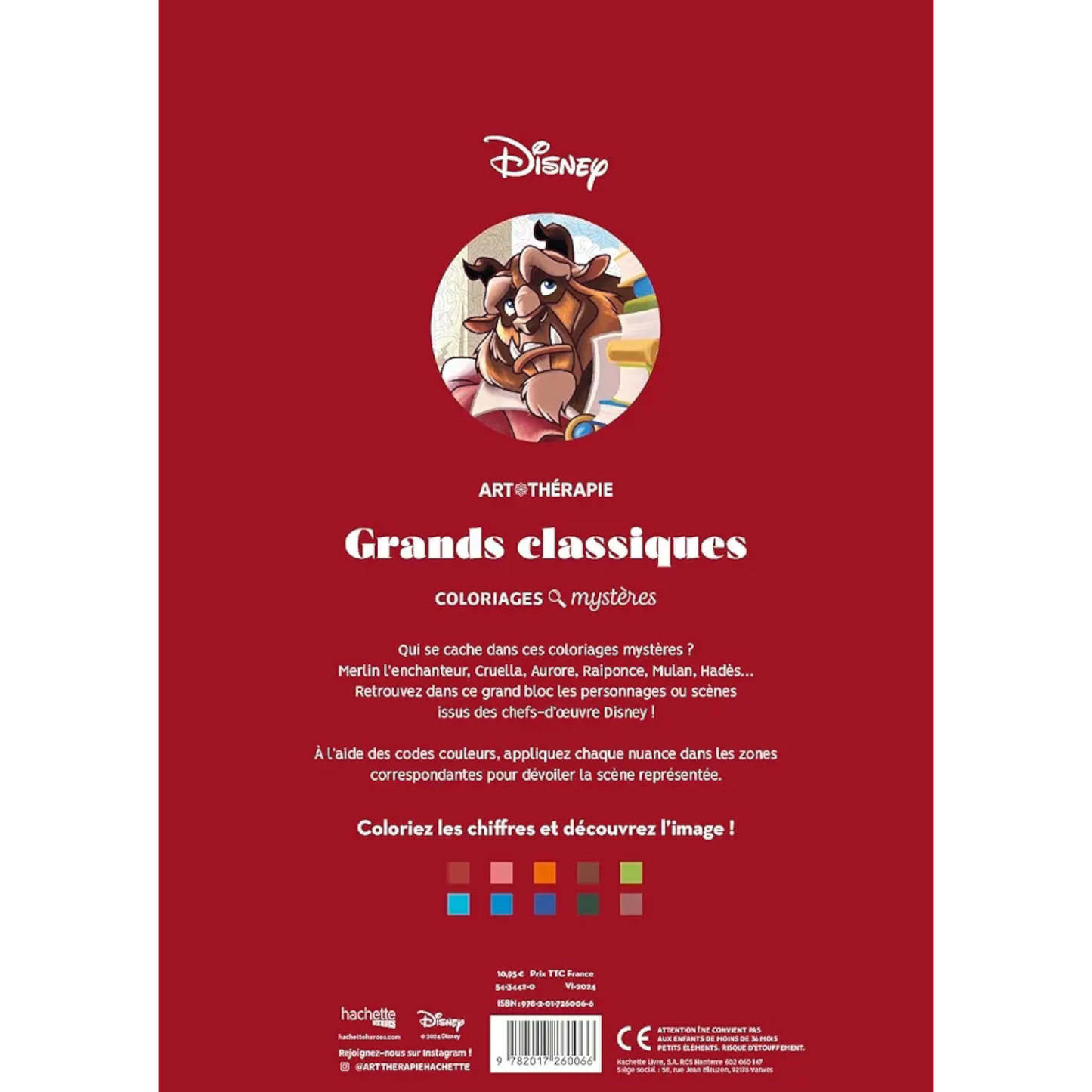 Grand bloc de coloriages mystères Disney - Les grands classiques - Coloriages Art Thérapie - Hachette Heroes J'M T Créa