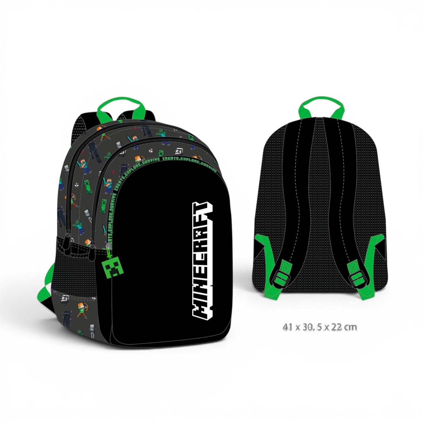 MINECRAFT - Sac à dos 3 compartiments "41x30x22cm" - Jacob Company J'M T Créa
