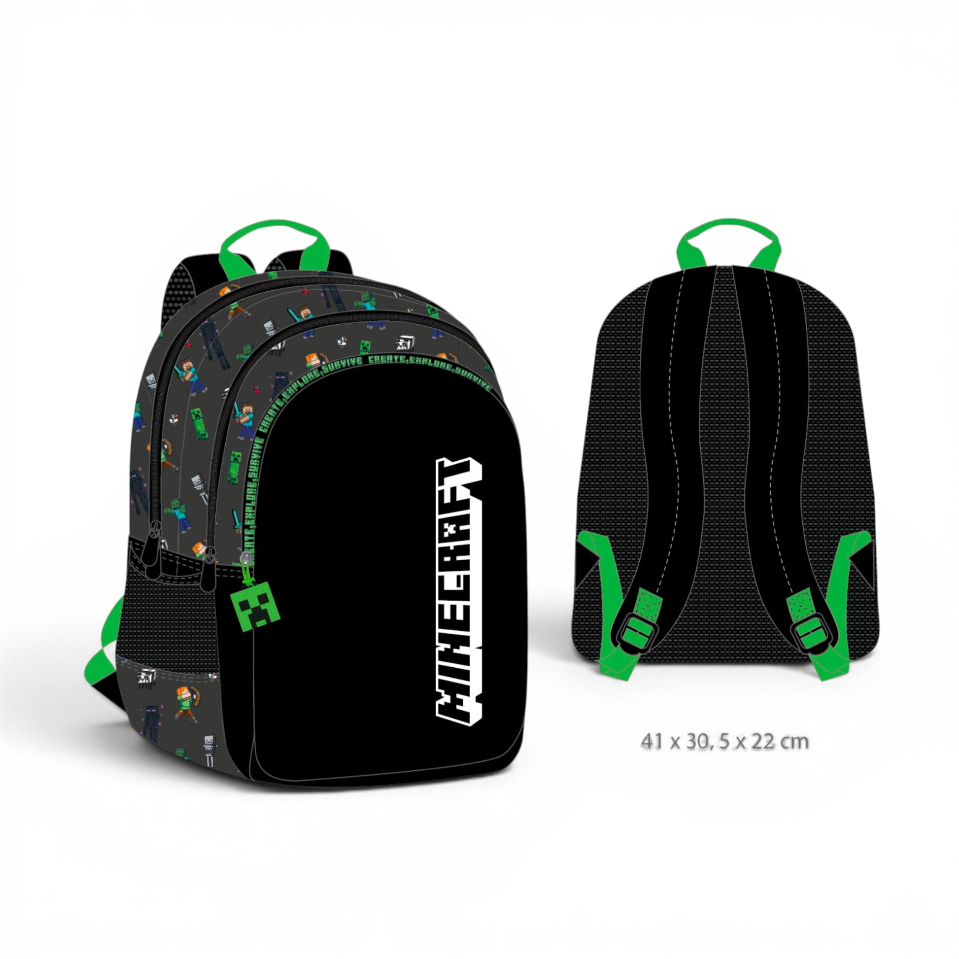 MINECRAFT - Sac à dos 3 compartiments "41x30x22cm" - Jacob Company J'M T Créa