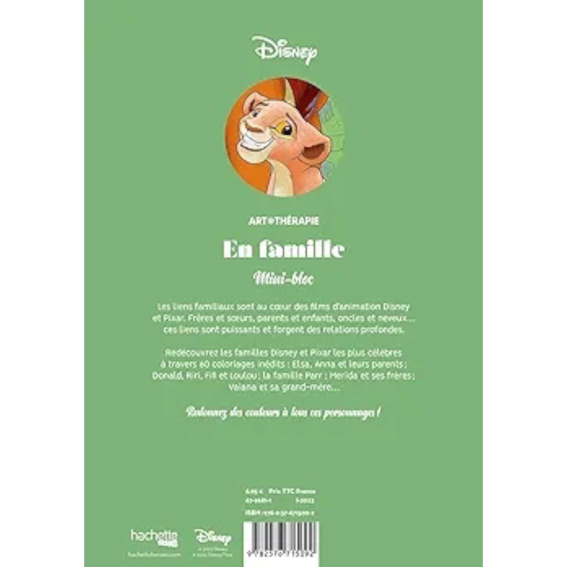 Mini bloc de coloriages Disney - En famille - Coloriages Art Thérapie - Hachette Heroes J'M T Créa