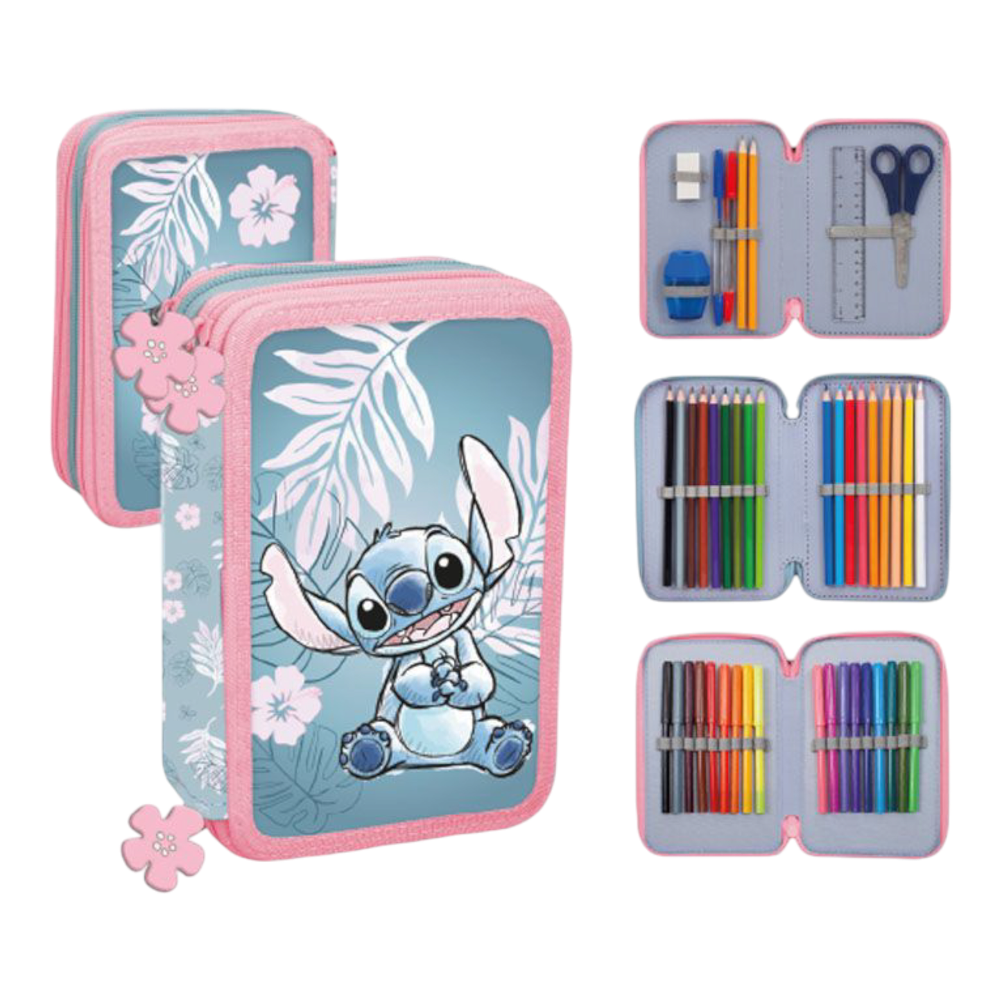 Trousse 3 compartiments - Stitch Blue Hawaii - Disney - Jacob Company J'M T Créa