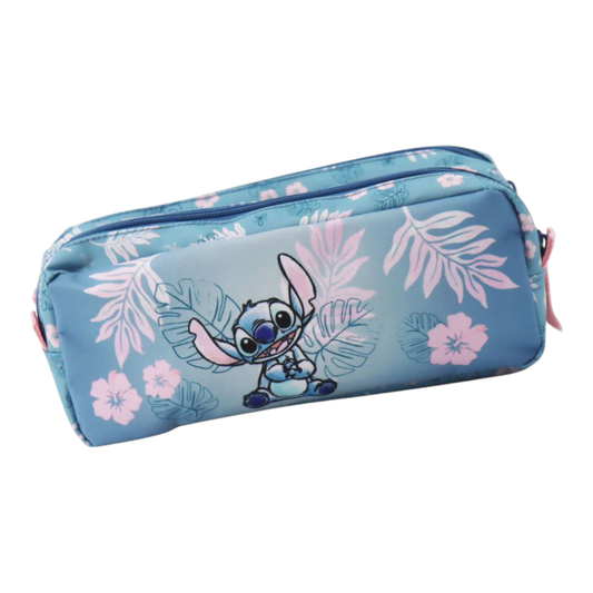 Trousse carrée double compartiments - Stitch Blue Hawaii - Disney - Jacob Company J'M T Créa